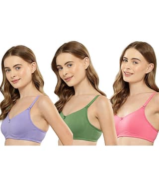 Leading Lady Pack of 3 Cotton Non Padded Everyday Bra For Women ( Mauve )
