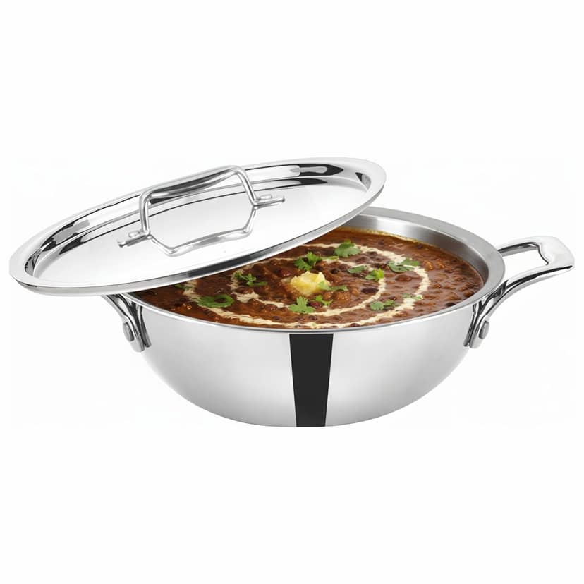 Baltra Stainless Steel Kadhai with Lid, Sandwich Bottom, Induction and Gas Compatible - 2.5L, 24cm