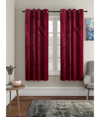 Cortina - Floral Embossed Room Darkening Eyelet Curtain-9 Ft-pack of 2