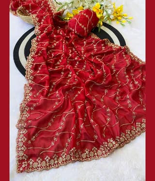 ofline selection Georgette Embroidered Regular Saree With Unstitched Blouse Piece ( Cream )