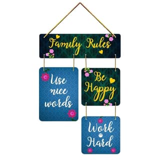 Charmor Family Rules Decorative Wooden Wall Hanger for Living Room | Bedroom | Home Decor | Office | Gifts (WH2911)