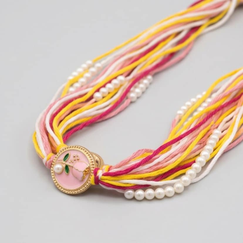 Floral Enamel Multi-Strand Thread Rakhi (1 piece) view 2