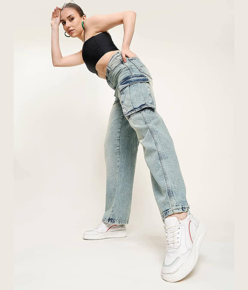 Bene Kleed Women's Cargos High-Rise Jeans ( Blue ) view 5