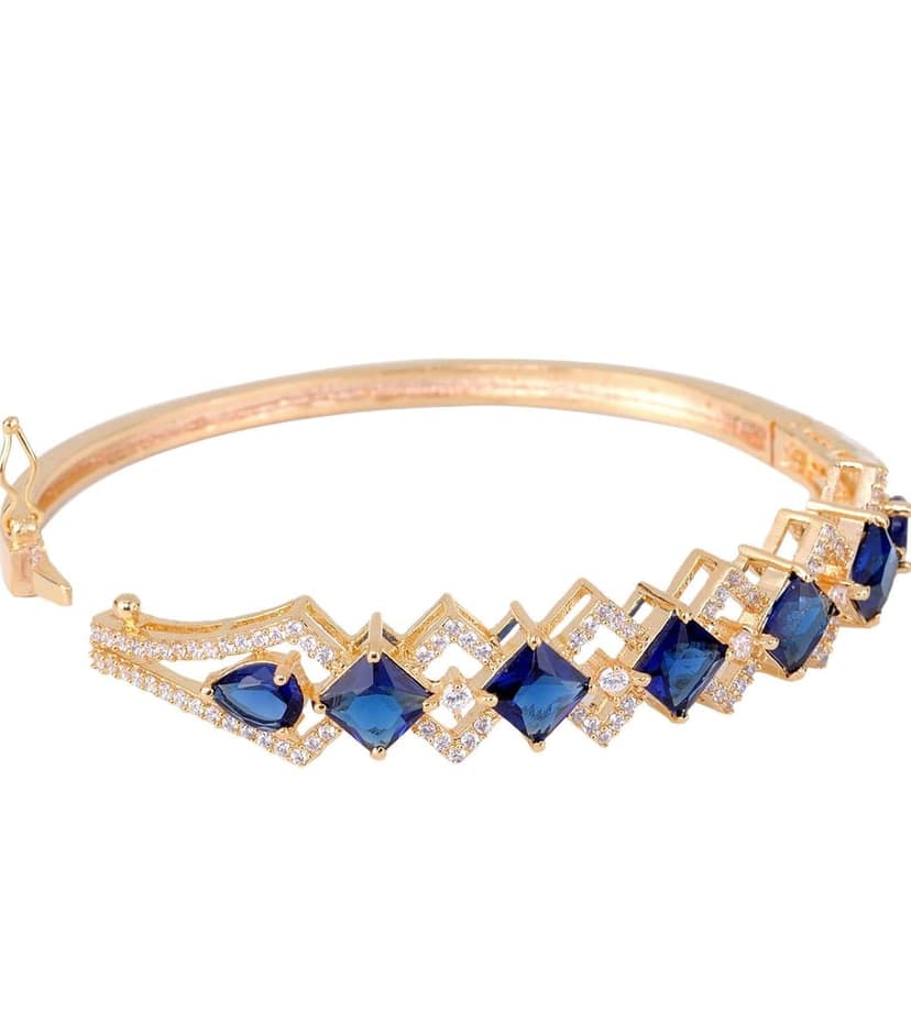 Gold plated Blue AD studded handcrafted stylish Bracelet for Women & Girls view 7