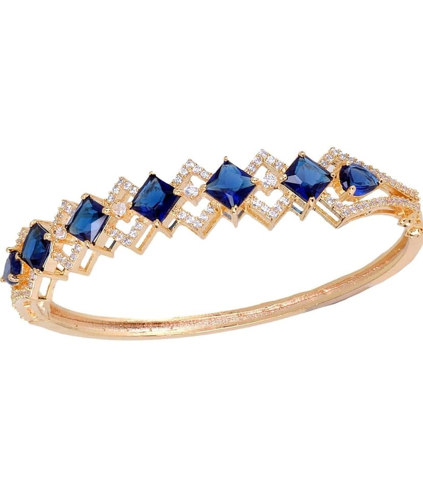 Gold plated Blue AD studded handcrafted stylish Bracelet for Women & Girls view 8