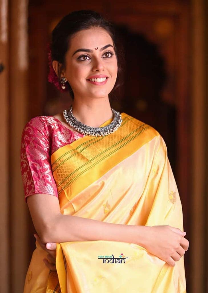 Best Seller Rajsi~ Pure Silk Handloom - Maharani Paithani in Deep Yellow with Bright Yellow Border view 2