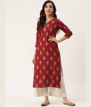 HISHAM - Maroon Rayon Women's Straight Kurti ( Pack of 1 )