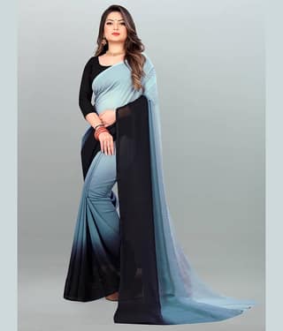 ANAND SAREES Georgette Colorblock Saree With Unstitched Blouse Piece ( Orange )