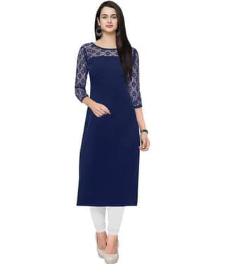 Dream Beauty Fashion - Blue Crepe Women's Straight Kurti ( Pack of 1 )