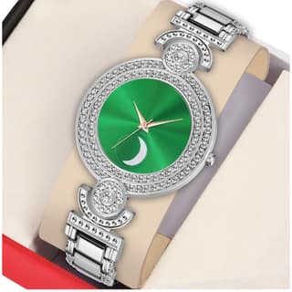 Bolun Green Half Chand Dial Silver BD Girls and Women Watch