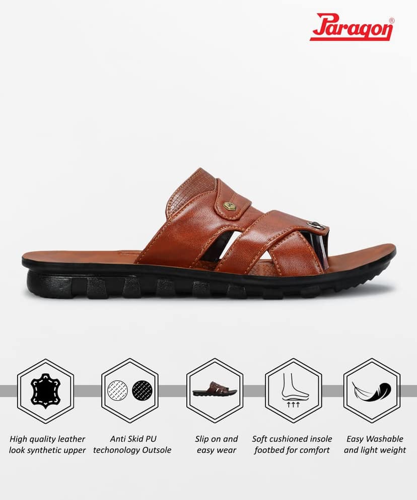 Paragon Men's Slip-on Brown Sandals for Men | Comfortable Sole & Durable view 9