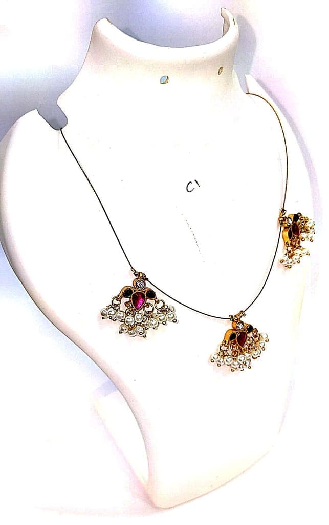 "Stunning Pearl and Ruby Gold Necklace Set" view 2