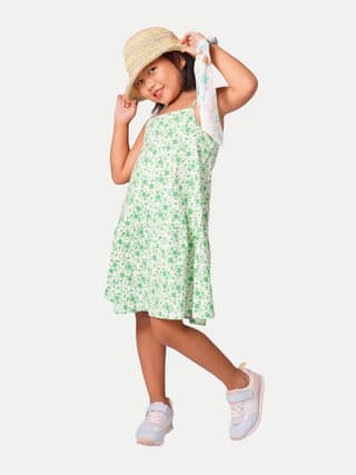 Girls White Floral-printed Slip-dress