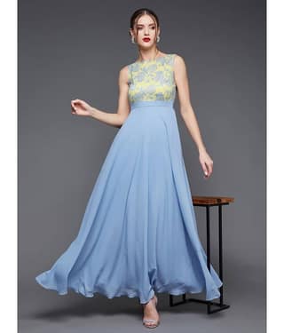 Miss Chase Women Georgette Printed Gown ( Yellow )