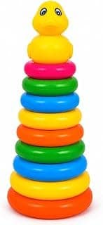 Colorful Pyramid Stacker with Duck Topper|Educational Learning Toy for Babies & Kids 1–3 Years|Includes 1 Base (Multicoloured, 8 Ring + Base Ring)