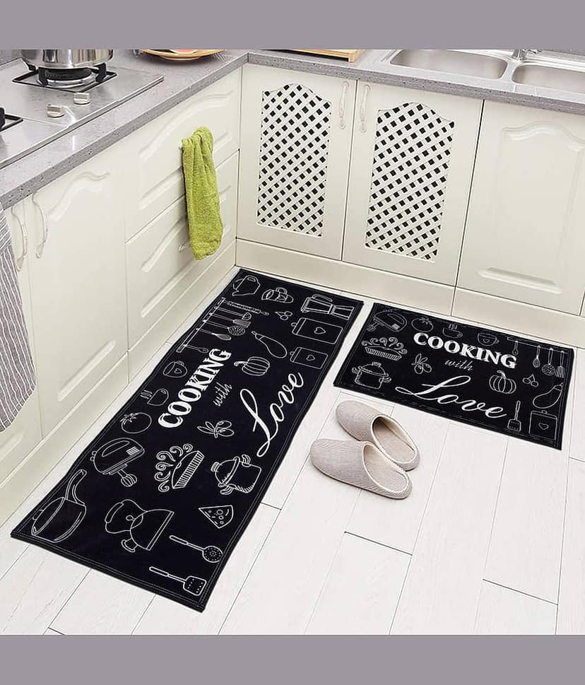 Aazeem Black Polyester Rectangular Floor Mat ( Pack of 1 )