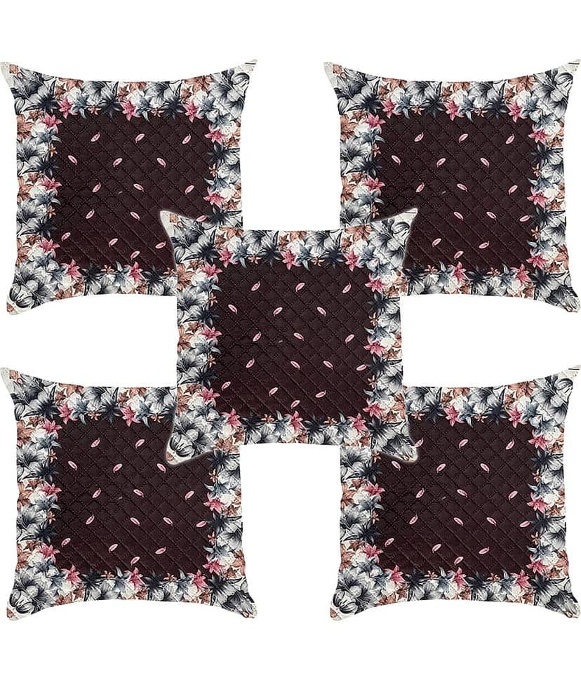 Crosmo Set of 5 Cotton Floral Square Cushion Cover (40X40)cm - Brown