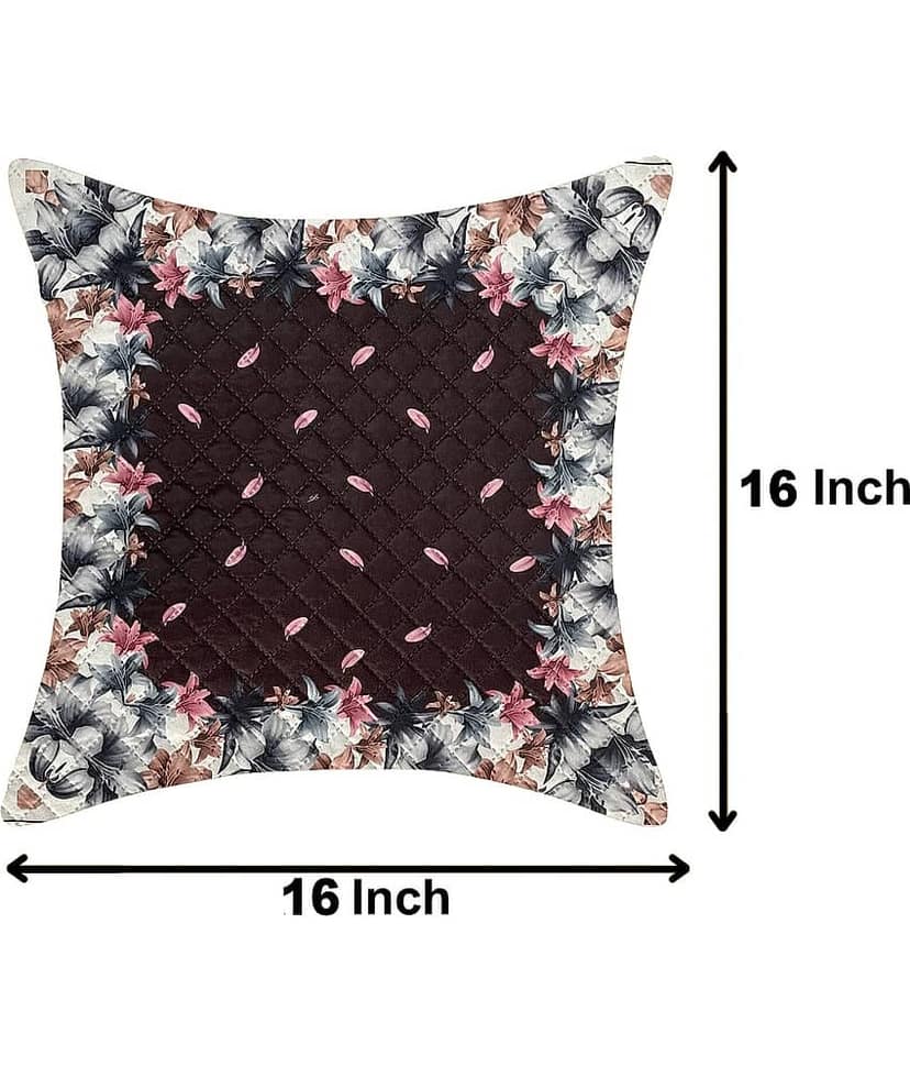 Crosmo Set of 5 Cotton Floral Square Cushion Cover (40X40)cm - Brown view 2