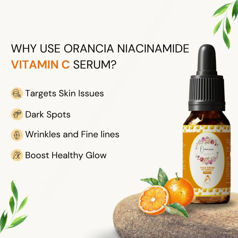 Orancia Vitamin C Face Serum for Glowing Skin | Purest Vitamin C with Vitamin E | Moisturizing Serum for Sensitive Skin | All Skin Types | Face Serum for Men & Women | 30 ml view 3