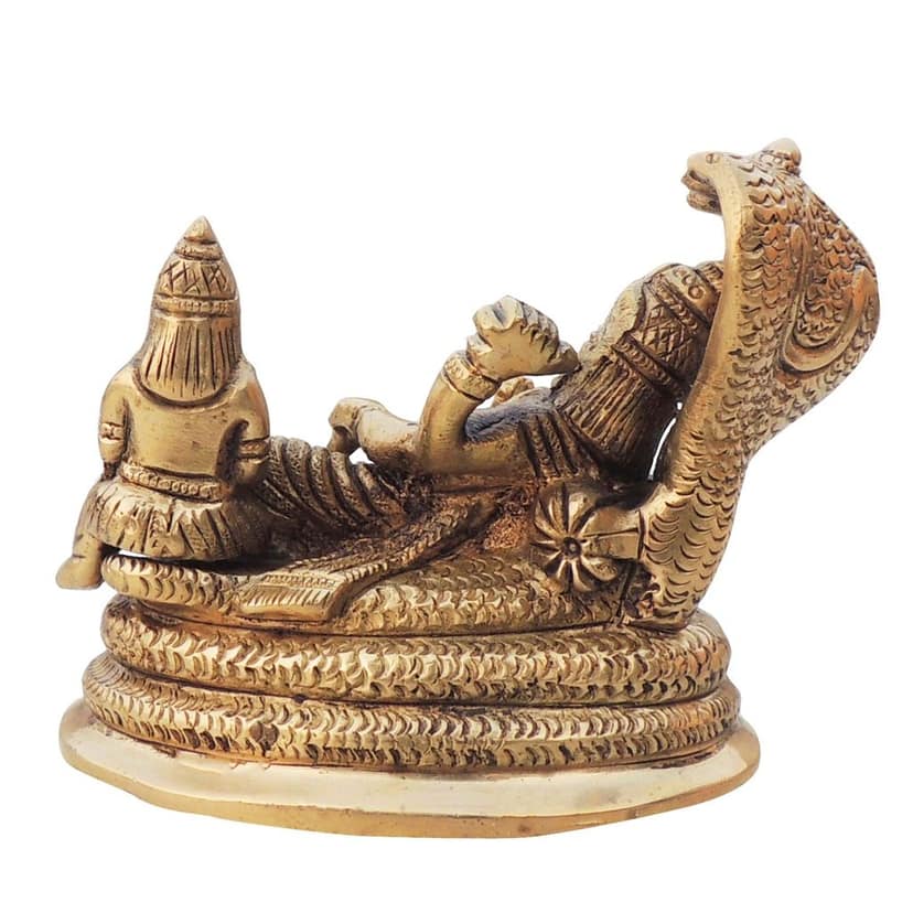 Brass Vishnu Laxmi God Idol Statue - Spiritual Home Decor, Height : 3 Inch (BSMAS1266 F) view 3