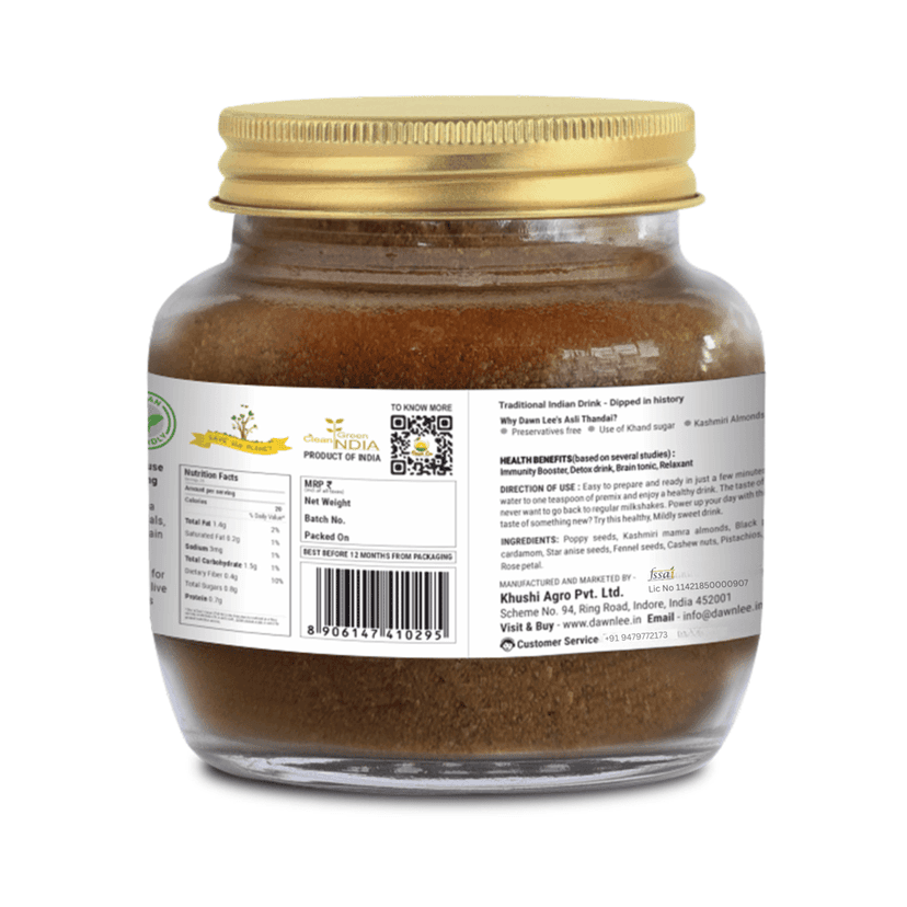 Dawn Lee Asli Thandai 300 gm | Summer Special Drink | Made with Unrefined Sugar | No White Sugar | No Sugar Syrup | No Chemicals | Pure Natural Spices and Dry Fruits Mix Drink view 2