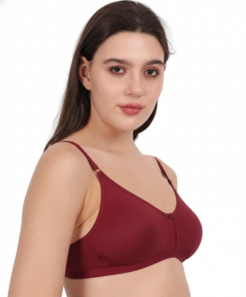 WAONY Women's Seamless Non-Wired T-Shirt Bra – Full Coverage Cotton Blend Comfort Bra with Mesh Detailing & Adjustable Straps view 3