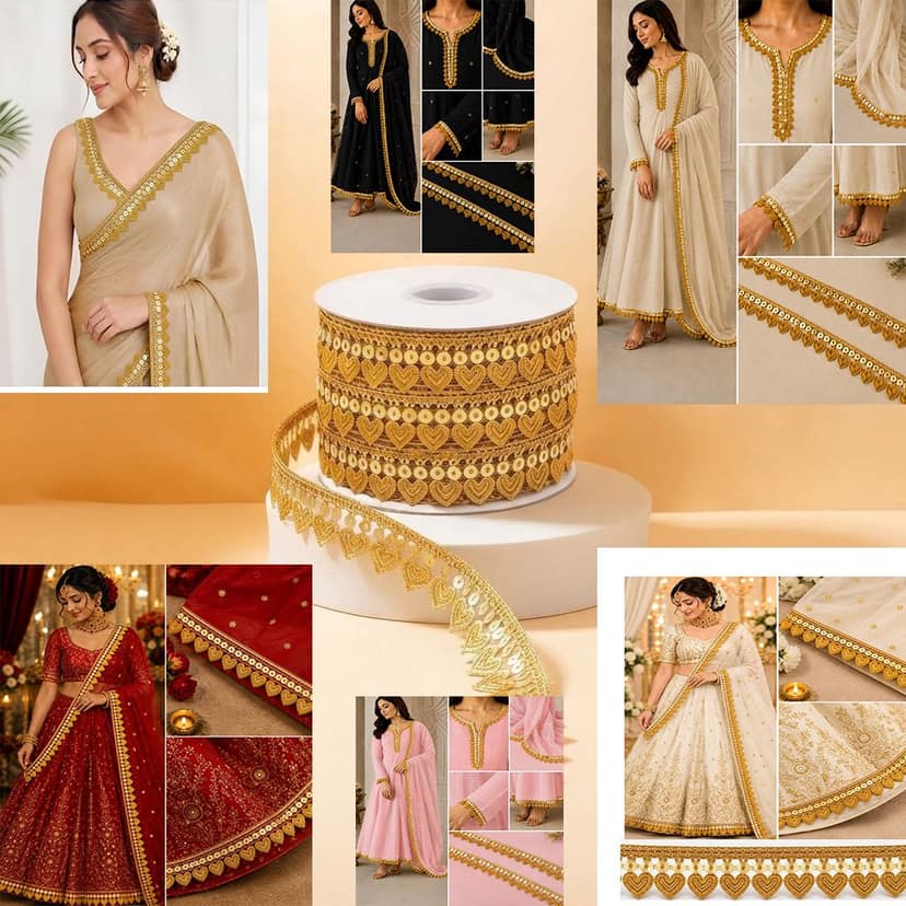 Gota Patti Flower Lace/Sarees Laces Border/Golden Laces/ Silver Lace/ Sequnce Lace-1.25 inch width 9Mtr view 5