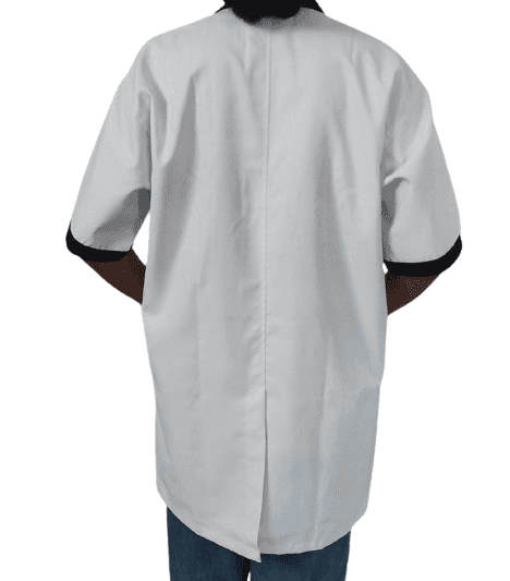 Medical Staff Apron | 3-Pockets Apron | White Color | Unisex Pattern | Style with Navy Blue Collar | Comfortable | Durable | Best Fitted For Medical Professionals (Staff, Nursing & Lab Technicians) view 2