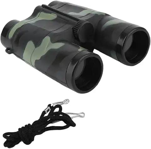 VGRASSP Compact and Portable Army Style Binoculars Toy for Kids - Birdwatching Outdoor Observing Sports - Easy Focus Spy Gear Telescopic Binocular Toy with Neck String view 2