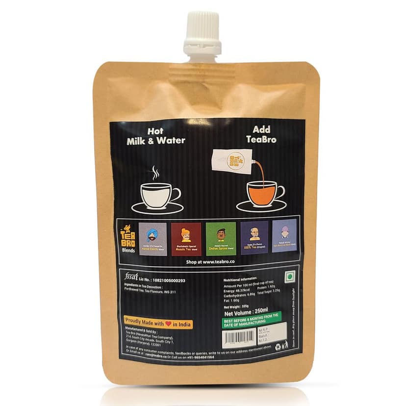 Instant Tea, 100% Tea (Original) Decoction | Pre-Brewed Tea Liquid (Concentrate) | Serves 25 Cups | Just Add Hot Milk + Water | In 250ml Spout Pouch view 4