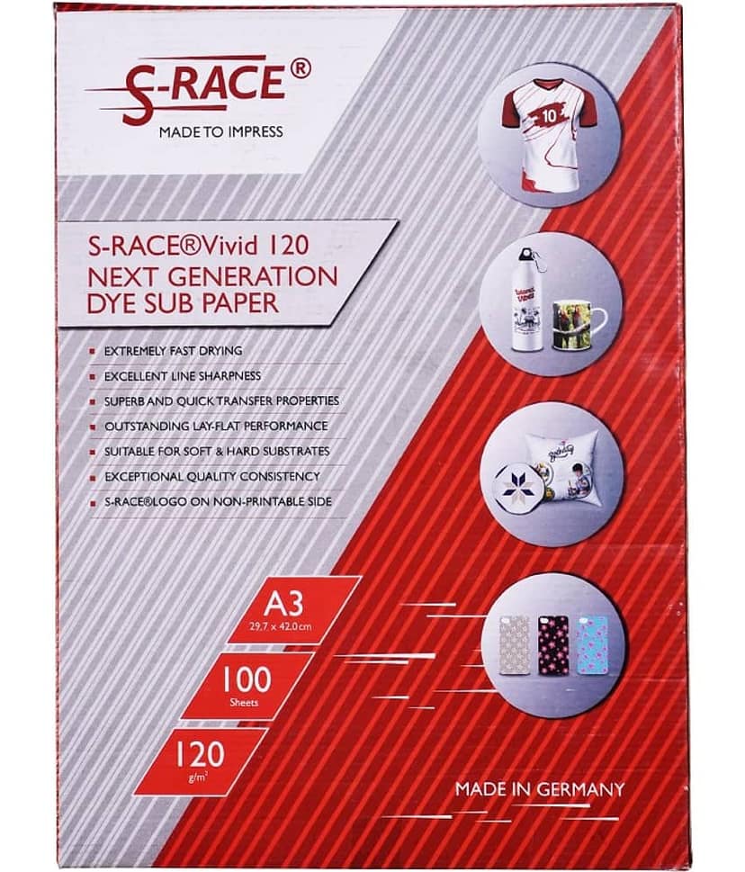 S-RACE Vivid Matt Dye Sublimation Paper 120GSM (A3 size, 100 sheets)