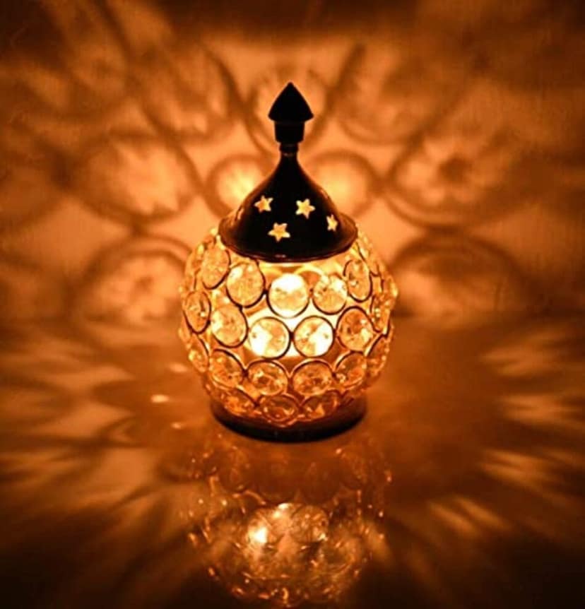 Brass with Crystal Embellished Metal Oil Lamp/Diya view 2