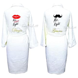 TurtleLittle, 100% Cotton, Personalised Couple Bathrobes for Adults, Men, Women, with Name and Initials, 350 GSM (Set of 2, Ivory White)