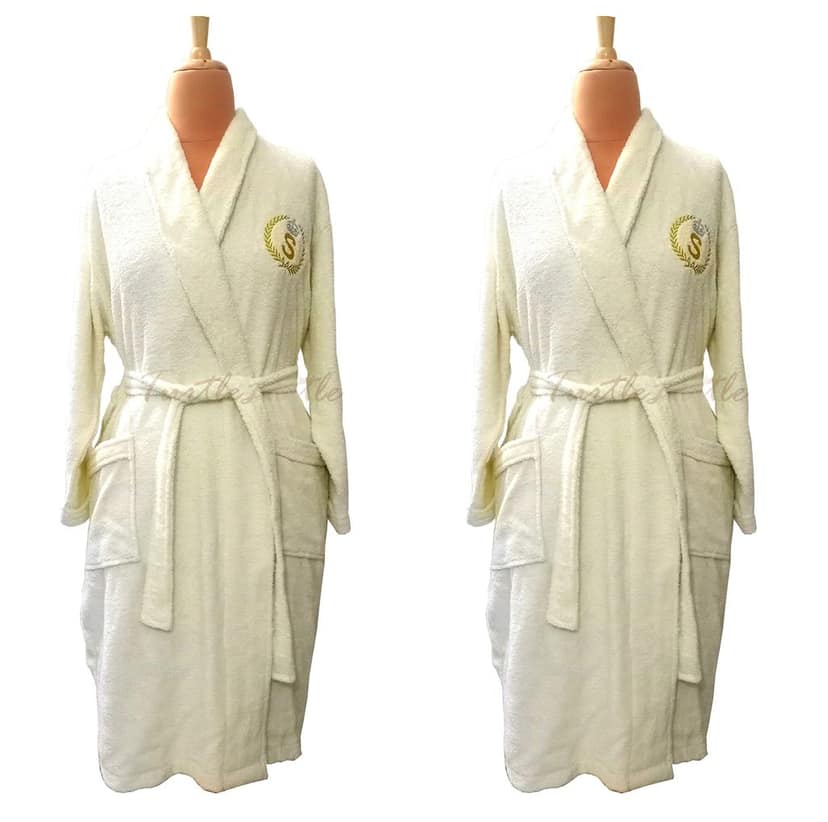 TurtleLittle, 100% Cotton, Personalised Couple Bathrobes for Adults, Men, Women, with Name and Initials, 350 GSM (Set of 2, Ivory White) view 2