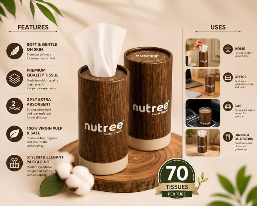 Nutree Wood-Textured Facial Tissue Paper Tubes, 2 Ply, 140 Total Tissues (Pack of 2) view 2