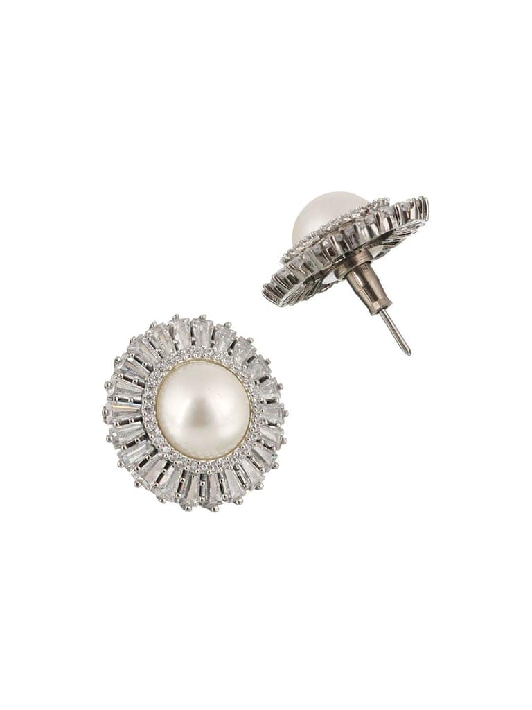 Silver Plated CZ Studded Pearl minimal Studs Earrings view 5
