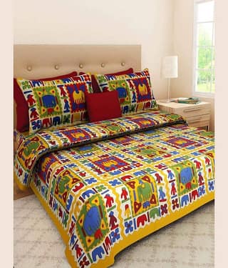 PETROSOLY Cotton 1 Double Queen Bedsheet with 2 Pillow Covers ( Multicolor )