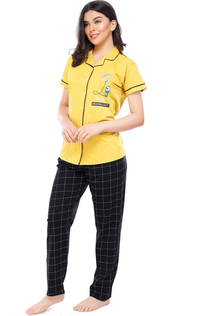 ZEYO Women's Cotton Rust Brown Checked Printed Stylish Night suit set view 4