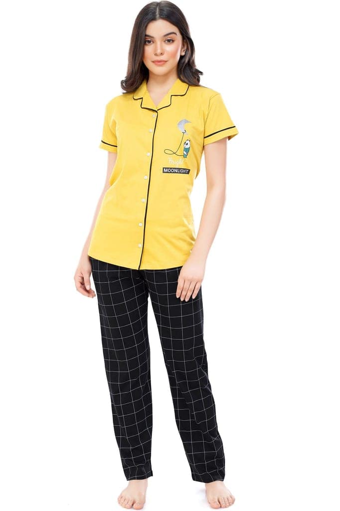 ZEYO Women's Cotton Rust Brown Checked Printed Stylish Night suit set view 5