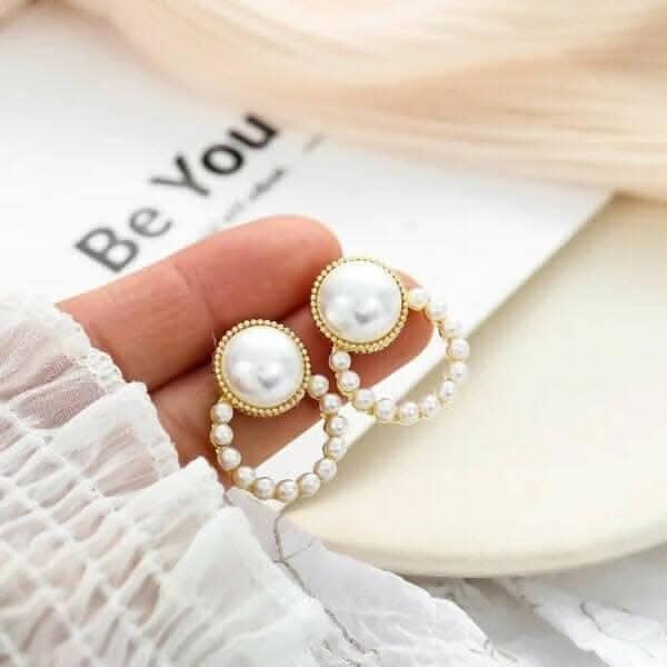 Pinapes Timeless Circle Pearl Earrings Elegant Vintage Design for Girls & Women view 2