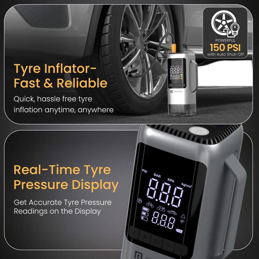 Portronics Vayu Cop Portable Tyre Inflator - Silver view 3