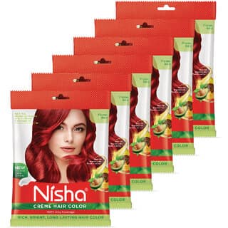 Nisha creme Permanent hair color with sunflower avocado oil & henna extracts 100% grey coverage ultra-soft deep shine (20 GM + 20 ML) , FLAME RED