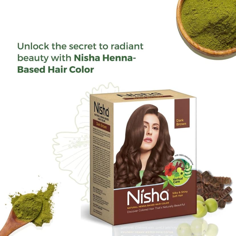 Nisha Henna Based Hair Color Dark Brown 60g Pack of 1, Henna Powder Hair Color Dye Brown Hair Colour view 3