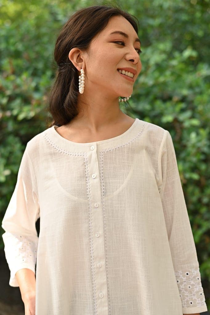 Jasmine Sindhi Hand Embroidered Cotton A-Line Kurta view 4