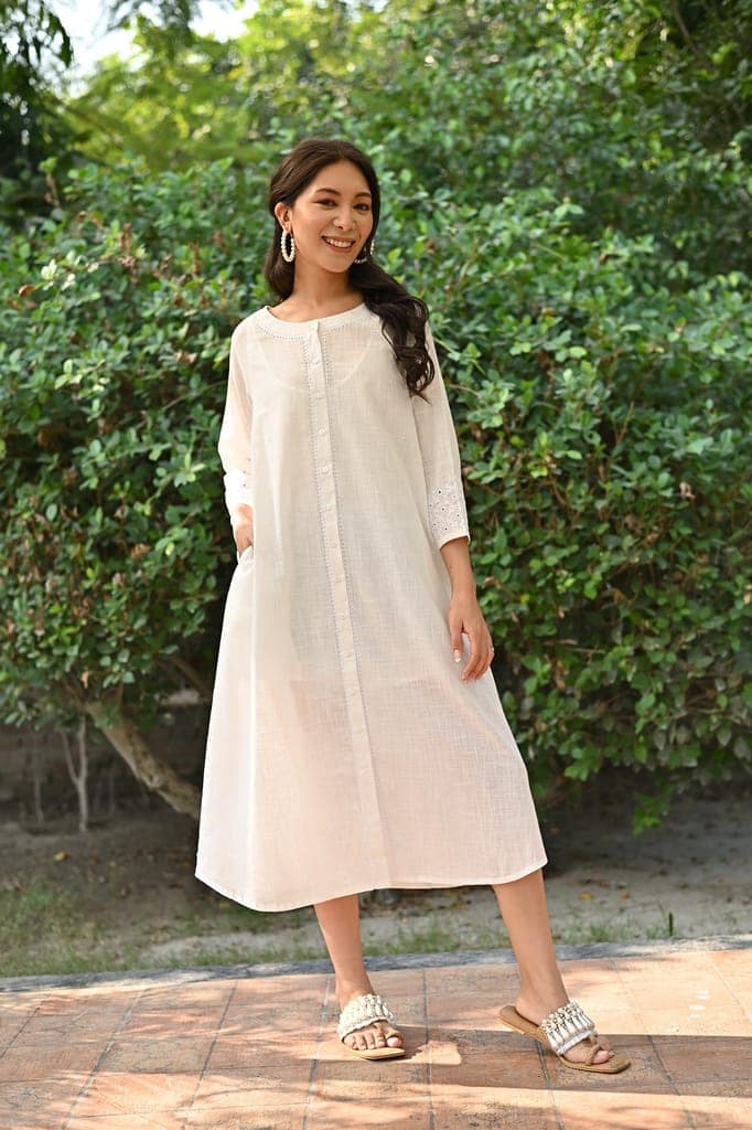Jasmine Sindhi Hand Embroidered Cotton A-Line Kurta view 6