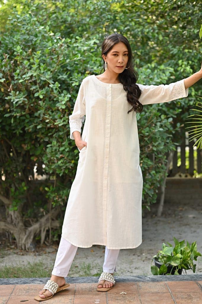 Jasmine Sindhi Hand Embroidered Cotton A-Line Kurta view 7