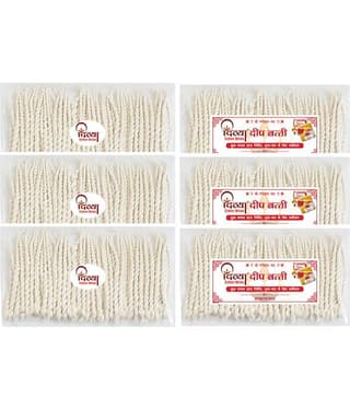 Divya Cotton Wicks Long Cotton Wicks Handmade Twisted Diya Batti 400 Pieces ( Pack of 6 )