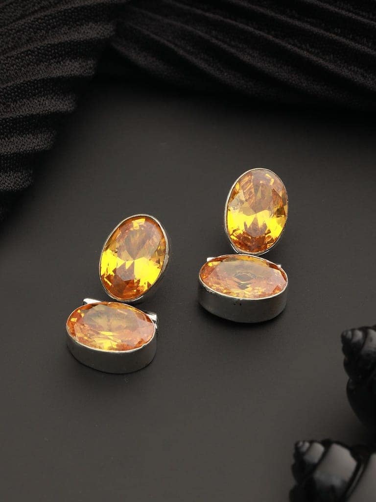 Oxidised Yellow Stone Studded Statement Earrings view 2