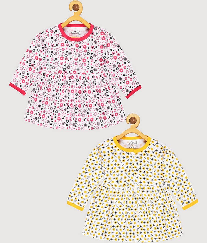 Babeezworld Pack of 2 Baby Girls Cotton Frock ( Red & Yellow )