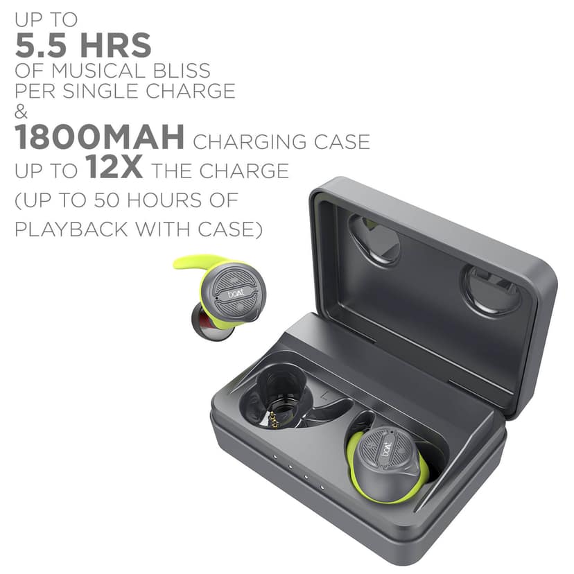 boAt Airdopes 491 | Wireless Earbuds with 6mm Drivers, 50 Hours Playback, Bluetooth v5.0, 1800mAh battery Greenyellow view 2